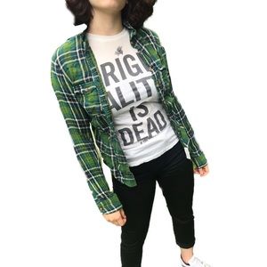 Thin green / blue / yellow / white plaid flannel